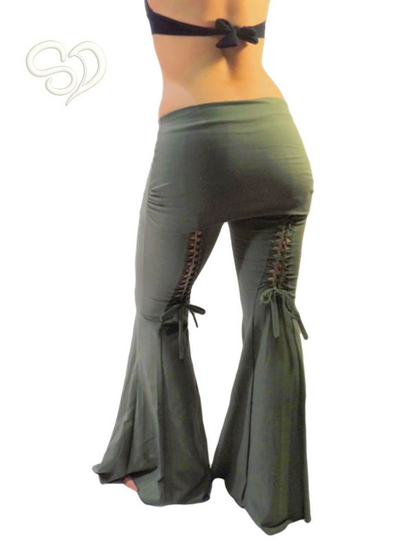 Bellbottom Pants Womens Yoga Pants, Flare With Attached Skirt, SASSY PANTS,  Festival Clothing, Bellydance Pants 